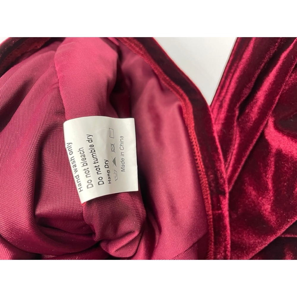JessaKae Noor Velvet Dress Burgundy Red Long Sleeve Draped Mini Sash NWT XS - Picture 5 of 5